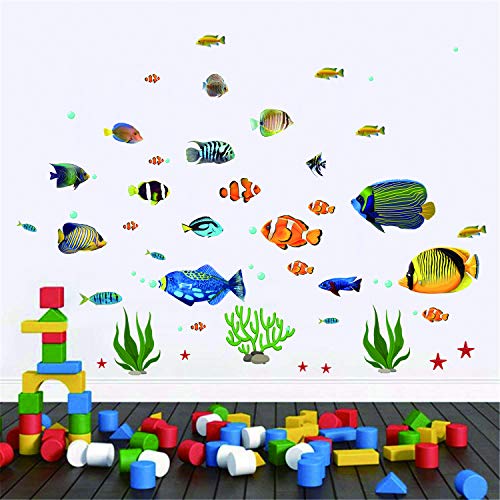 Fish Wall Stickers Under The Sea Decorative Wall Decals Coral Reef Fish Wall Stickers Peel and Stick Starfish Wall Art Sticker Decals for Kids Nursery Bedroom Living Room