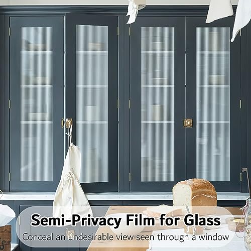 Reeded Glass Window Film, Window Privacy Film, Frosted Window Vinyl, 3D Decorative Decals Non Adhesive for Bathroom Living Room 17.7x78.7 inches