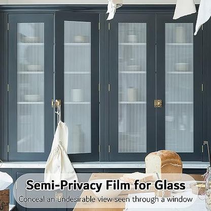 Reeded Glass Window Film, Window Privacy Film, Frosted Window Vinyl, 3D Decorative Decals Non Adhesive for Bathroom Living Room 17.7x78.7 inches