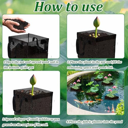 6PCS Mesh Aquatic Pond Plant Baskets, 2 Gallon Large Pond Planting Bags Reusable Aquatics Planter Pot Water Lily Growing Container with Handles for Lotus Bog Plant Garden Terrestrial Plants, 7.9" - color: Black-square, size: 7.9 x 7.9 x 7.9 inch 6PCS