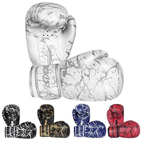 Athllete Boxistar Boxing Gloves, Boxing Gloves Men/Boxing Gloves Women, Available in 8 oz, 12 oz, 14 oz, 16 oz with Optimal Padding - color: White/Metallic Silver, size: 16 oz