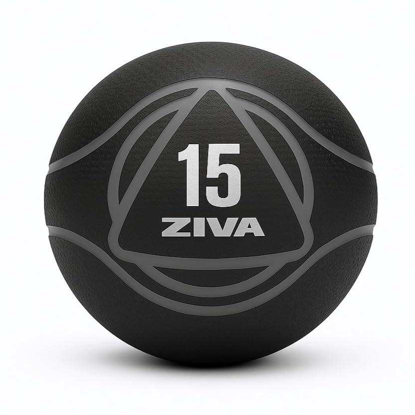 ZIVA Medicine Ball – Durable Rubber Weighted Ball with Easy-Grip Textured Shell for Core, Balance and Strength Training – Commercial Quality (Black, 4–20 lb) - style: 15lb Black+Gray