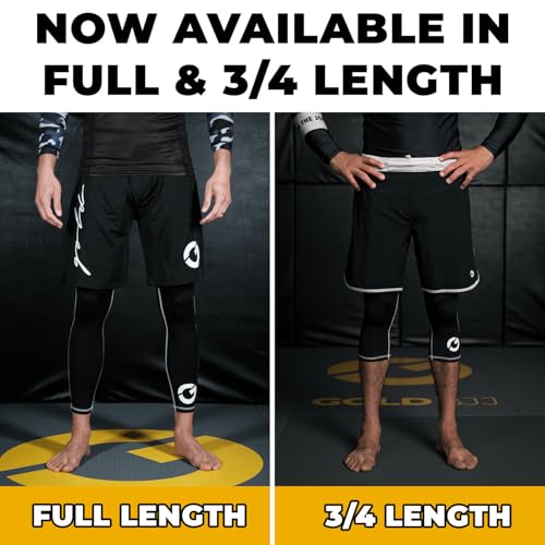 Gold BJJ Jiu Jitsu Spats - Base Layer for Gi and No-Gi Grappling - Martial Arts Pants - color: Black (3/4 Length), size: Small