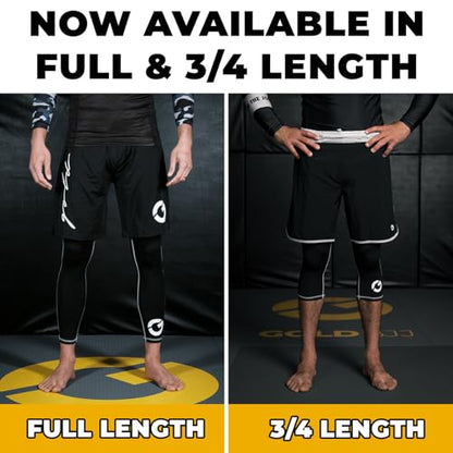 Gold BJJ Jiu Jitsu Spats - Base Layer for Gi and No-Gi Grappling - Martial Arts Pants - color: Black (3/4 Length), size: Small