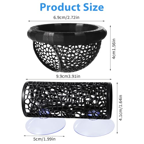 2 Pcs Fish Hammock & Betta Tunnel Set, Aquarium Decorations for Small Fish, Floating Hide & Resting Spot, Black