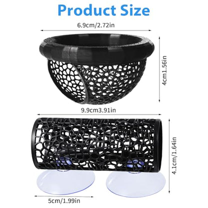 2 Pcs Fish Hammock & Betta Tunnel Set, Aquarium Decorations for Small Fish, Floating Hide & Resting Spot, Black