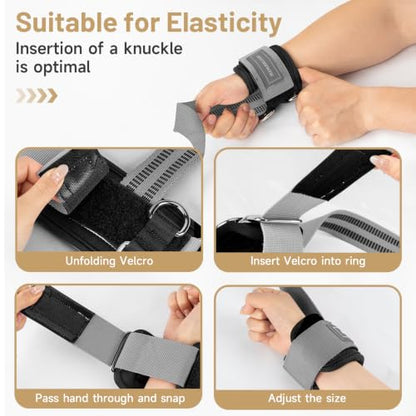 MANUEKLEAR 2 Size Gym Lifting Straps with D Rings for Cable Machine - color: Gray