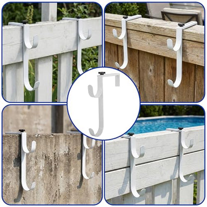 2 Pcs Double Pool Fence Hooks for Pool Equipment, Adjustable Pool Pole Hanger Holder, Rustproof Swimming Pools Skimmer Pole Hooks for Hanging Tool, Hose, Leaf Rakes, Nets Pool-Accessories (White)