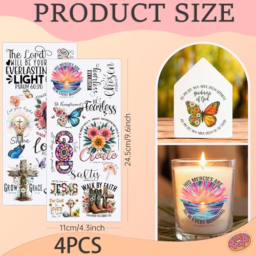 4 PCS Bible Verse UV DTF Cup Wraps, Waterproof Transfer Stickers for Tumblers and Mugs, Durable Rub-on Decals for Smooth and Flat Surfaces - style: bible verse