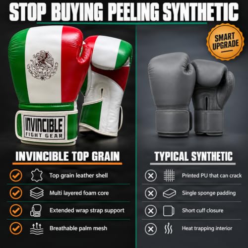 Invincible Fight Gear Flag Leather Boxing Gloves - color: Mexican Flag, size: 12oz