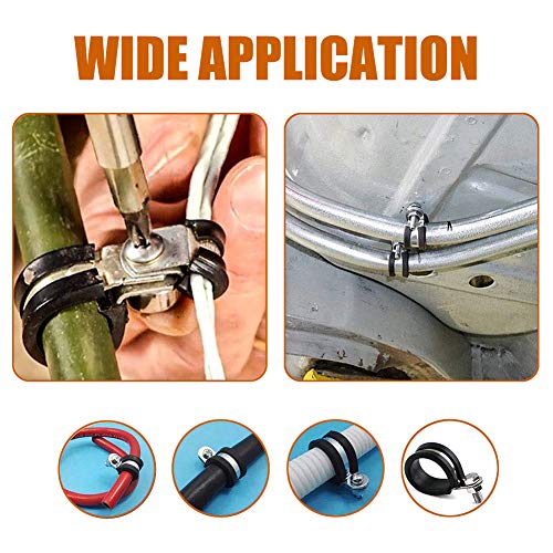 12 Pack 5/8 Inch Rubber Cushioned Stainless Steel Cable Clamp, Hose Clamp, Pipe Clamp (5/8 Inch)