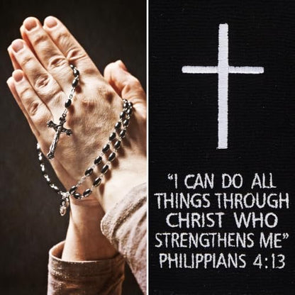 White Cross Football Towel, Cotton Sports Quarterback QB Towels with Hook Loop Closure for Men, Youth, Boys, Adults - color: Philippians 4:13（black）