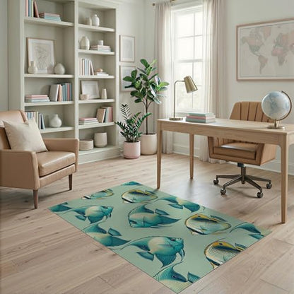 4'x6' Washable Graphic Fish Area Rug, Orange Flatwoven Floor Mat for Home Office, Gaming Room, Under Desk, Non-Slip Chair-Friendly Carpet | Ref:1885878