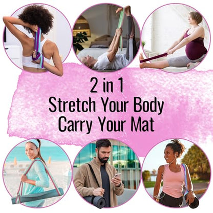 TECEUM 2 IN 1 Yoga & Mat Strap for Stretching – Cotton – 6/8/10 ft - color: Deep Raspberry, size: 8 ft