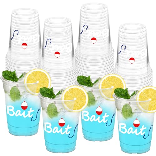 50Pcs Fishing Party Cups, 12oz Fishing Plastic Cups for Fishing Birthday Wedding Favors Bridal Supplies Baby Shower Tea Party Decorations