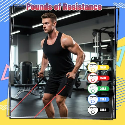 5 Pcs Exercise Resistance Bands Set with Handles & Door Anchor 5-Level Tube Resistance Bands for Strength Training Muscle Toning Home Workouts for Men and Women