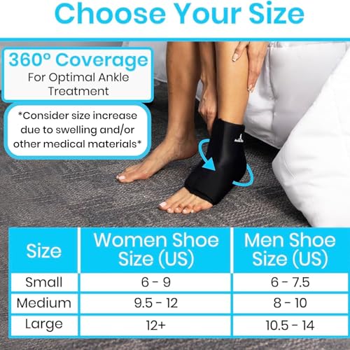 Vive Arctic Flex Ankle Ice Pack Wrap for Swelling - Adjustable Hot & Cold - size: Small