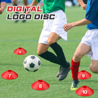 10 Pcs Numbered Sports Disc Cone with Mesh Carry Bag - color: Red