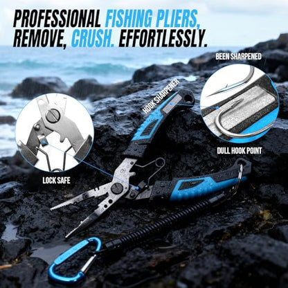 PLUSINNO Fishing Gear,Full Fishing Pole kit Include Fishing Rod and Reel Combo, Tackle Box with Fishing Lures, Fishing Accessories, Fishing Pliers,Fishing Gifts for Men with Fishing Tool Kit