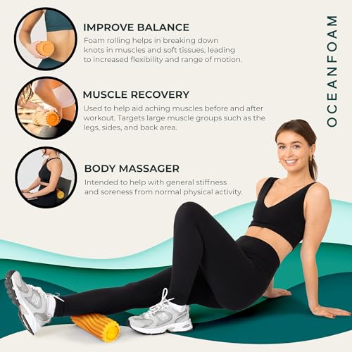 Oceanfoam Ripple Travel Foam Roller (11" x 3.35") Firm Mini Foam Roller for Physical Therapy, Deep Tissue Massage, Back Pain - High Density, Ergonomic Wave Textured - Yoga, Pilates, Exercise (Gold) - color: Gold