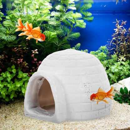 DECHOUS Igloo Figurine for Fish Tank 3.81X3.34X2.83In Resin Aquarium Decor Hideout for Fish and Shrimp Simulated Ice House Model Polar Landscape Ornament