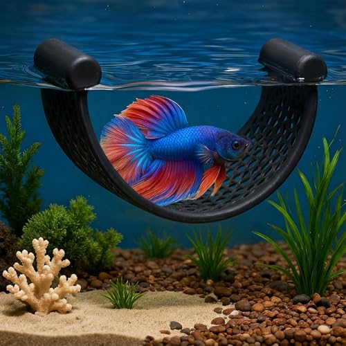 Black Betta Fish Hammock, Aquarium Floating Rest Platform for Small Fishes Floating Bed for Small Fish Betta Hammock Fishes Tank Accessories for Shrimp Fishs Bettas (Black)