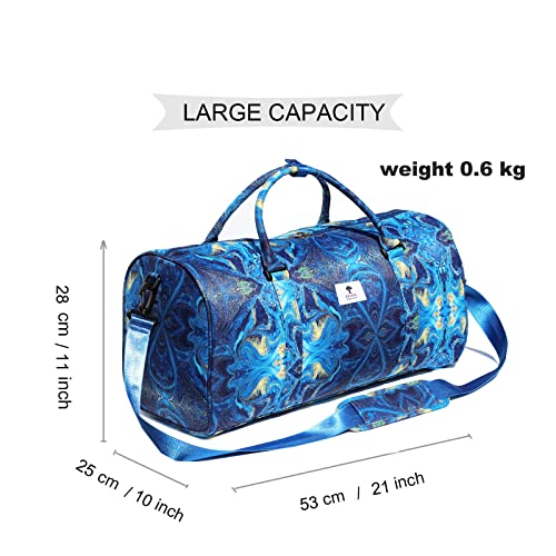 Original Floral Water Resistant Duffel Bag Gym bag Weekender Travel Bag for Gym Beach Travel Daily Bags - color: [C]Blue Golden Marble
