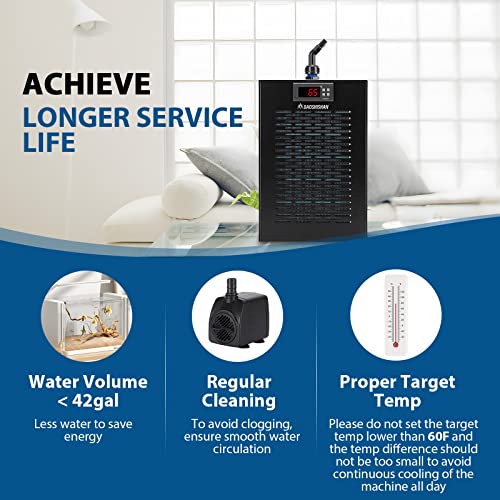 160L Aquarium Water Cooler 42GAL Fish Tank Chiller Special Quiet Design Refrigeration Compressor for Waterweeds Jellyfish Coral Crystal Shrimp (42gal/160L)