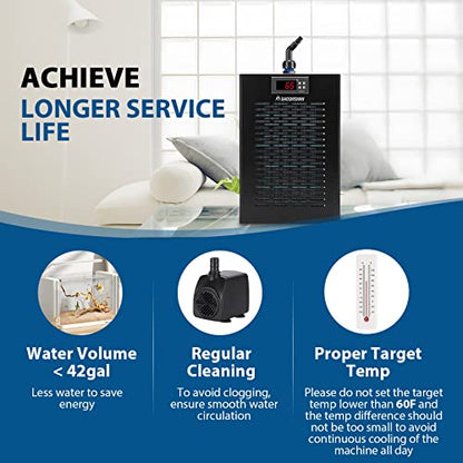 160L Aquarium Water Cooler 42GAL Fish Tank Chiller Special Quiet Design Refrigeration Compressor for Waterweeds Jellyfish Coral Crystal Shrimp (42gal/160L)