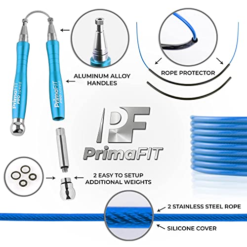PrimaFIT Pro Speed Jump Rope for Adults, Weighted Skipping Rope for Boxing - color: Light Blue