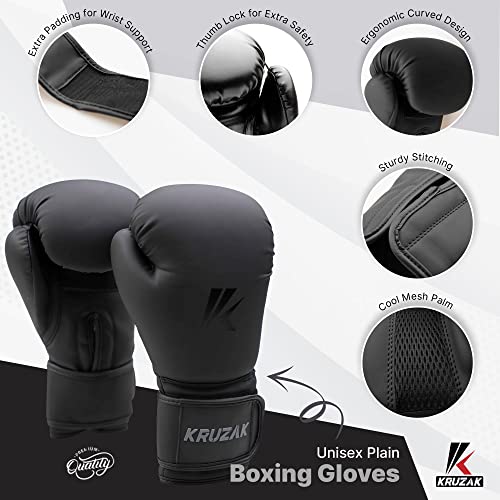 Kruzak Unisex Matte Black Boxing Gloves, Focus Mitts and Head Gear Set for Kickboxing and Muay Thai MMA Training | Fitness Kit for Martial Arts and Karate - size: S/M - Headgear