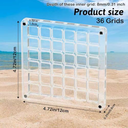 Artlunar 36 Grids Acrylic Display Box, Approx. 12 x 12 cm Clear Magnetic Shadow Box for Seashell, Rock, Crystal, Thimble Collection, Mini Trinket Display Holder for Collector