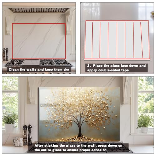 Evgosm Tempered Glass Backsplash for Kitchen， Stove Splashback, Tree of Life Glass Backsplash, Used for Kitchen Wall Protection and Decoration, Easy to Install and Clean. (30x20'') - size: 30"L x 20"W, style: Tree of Life