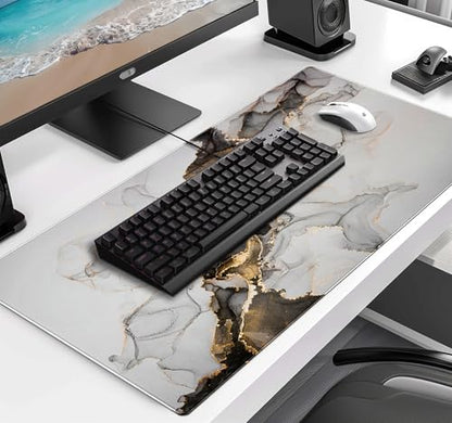 Large Expanded Marble Patterned Mouse Pad, Non Slip Rubber Keyboard Pad | The Surface Of The Mouse Pad Is Designed With Fiber Woven Material, And The Base Is Made Of Natural Anti Slip Rubber. - color: Marble