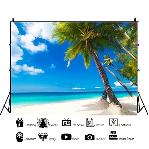 15x10ft Sea Beach Photography Background Hawaiian Luau Seaside Palmtree Backdrop Vacation Trip Blue Sky Summer Holiday Boy Girl Lovers Adult Portrait Wedding Photo Studio Props Vinyl Wallpaper - size: 15x10ft