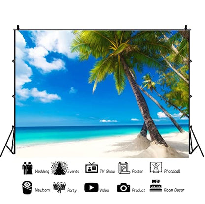 15x10ft Sea Beach Photography Background Hawaiian Luau Seaside Palmtree Backdrop Vacation Trip Blue Sky Summer Holiday Boy Girl Lovers Adult Portrait Wedding Photo Studio Props Vinyl Wallpaper - size: 15x10ft