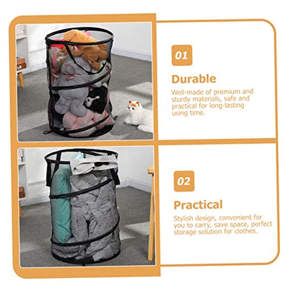 Amosfun Foldable Large Capacity Mesh Laundry Basket Clothes Organizing Hamper for Dirty Clothes Storage Multipurpose Foldable Mesh Bin for Home and Sports Gear Organizer Black