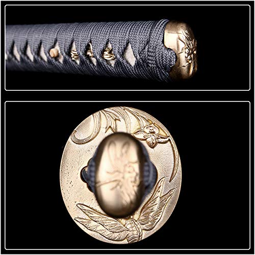 Katana Handmade Full Tang Sharp, Alloy Tsuba Japanese Samurai Sword High Carbon Steel 1060,T10 1095, 40-Inch - color: Dragen fly