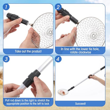 4 Pcs Shark Tooth Sifter Beach Sand Sifter Set 41.4" Adjustable Beach Sand Scoop Shell Scooper with Long Handle for Picking up Shells Beachcombing Rock Hunting