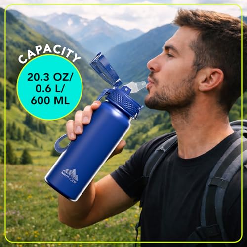 Stainless Steel Water Bottle 20oz with Straw, Insulated, Leakproof Lid - color: Dark Blue