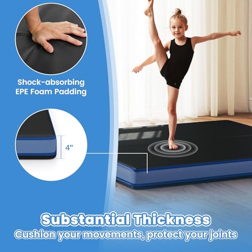Goplus 4" Thick Folding Gymnastic Mat, Thickened Bi-Fold Fitness Mat with Carrying Handles & PU Leather Cover, Home Gym Tumbling Mat for Stretching, Pilates, Aerobics Workouts - color: Black&Blue