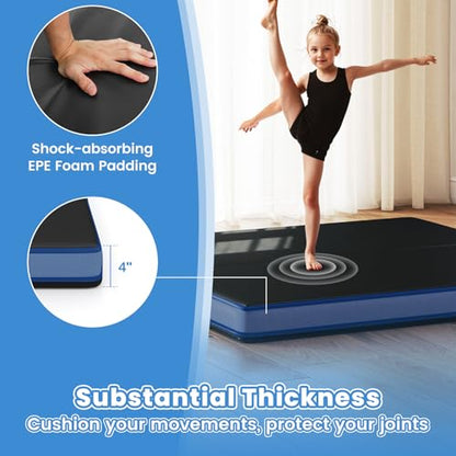 Goplus 4" Thick Folding Gymnastic Mat, Thickened Bi-Fold Fitness Mat with Carrying Handles & PU Leather Cover, Home Gym Tumbling Mat for Stretching, Pilates, Aerobics Workouts - color: Black&Blue