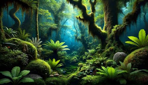Tropical Rainforest Aquarium Fish Tank Background Forest Plants Reptile Tank Decorative Background 24x12 Inches PVC Glass Container Decoration with Tapes - color: Rainforest, size: 24"x12"/60x30cm
