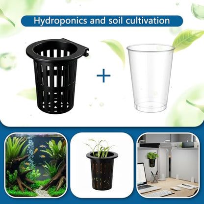 Novabright 2 Pack New Upgraded Large Aquarium Plant Holder with Hydroponic Cup 3.37 Inch Sick Hook and Suction Cup for Fish Tank Aquaponic Plant Cultivation and Aquascape Accessories Decoration(Black)