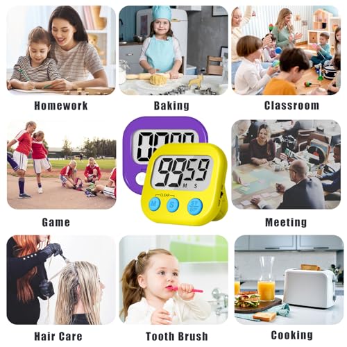 ZILLEEN Classroom Timer for Kids Teachers 2 Pack Digital Timers Pur Ye - color: Purple & Yellow