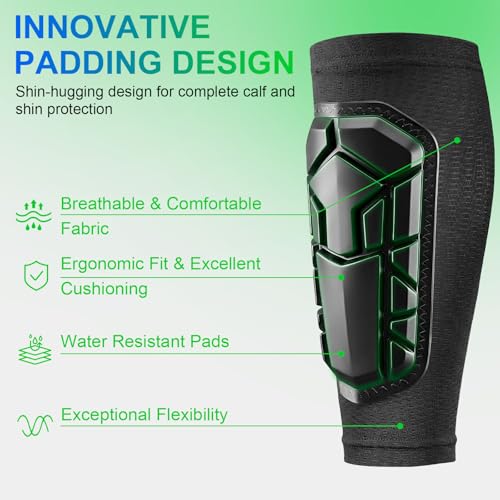 Soccer Shin Guards with Sleeves for Kids Youth Adults Boys Girls - size: X-Large