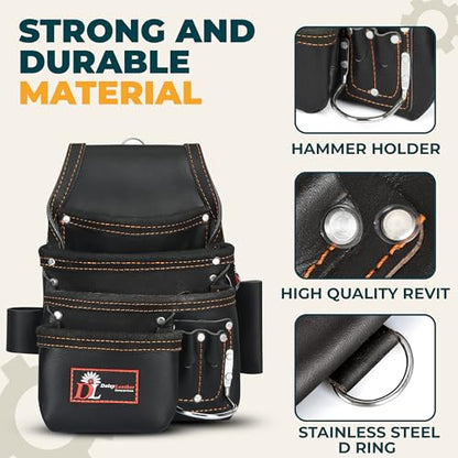Daisy Leather Tool Bag Pro 505 Premium Leather Oil Tanned 13 Pockets with Speed Square Pocket Multi-Purpose Tool Organizer for Handyman Carpenter Electrician Construction Farmers X-Large… - color: Black