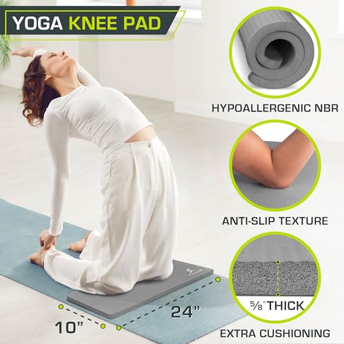 ProsourceFit Extra Thick Yoga Knee Pad and Elbow Cushion 15mm (5/8”) Fits Standard Mats for Pain Free Joints in Yoga, Pilates, Floor Workouts - color: Grey