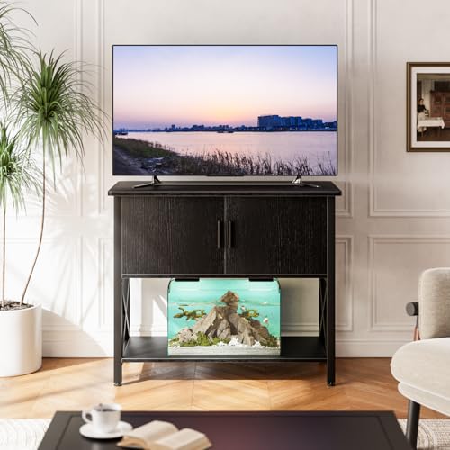 40-50 Gallon Aquarium Stand, Fish Tank Stand with Cabinet Storage, Metal Turtle Reptile Tank Stand, Fish Tank Accessories Storage, 36.6" L*18.9" W Tabletop, Black - color: Black