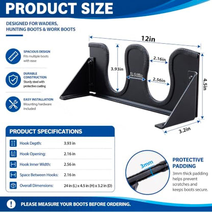 Zonon Wader Hanger Steel Boot Hanger Wall Mount - color: Black, size: 1 Pair